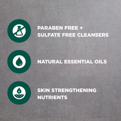 Invigorating blue eucalyptus and mint scented men's exfoliating cleanser texture