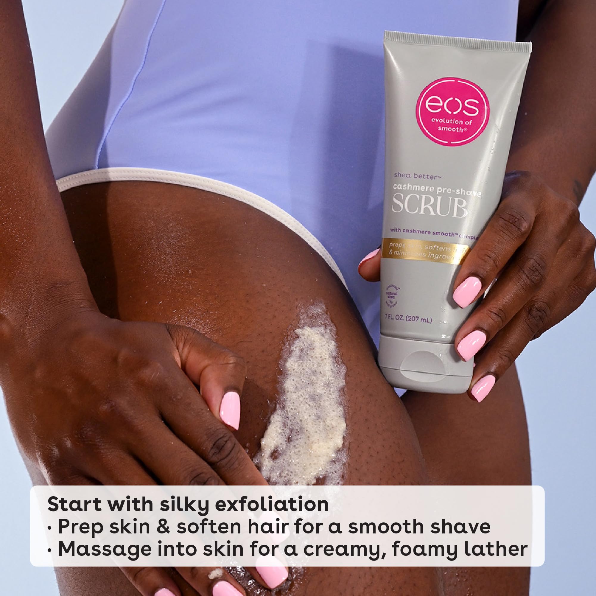 Back label of Eos Cashmere Skin Collection scrub showing ingredients.