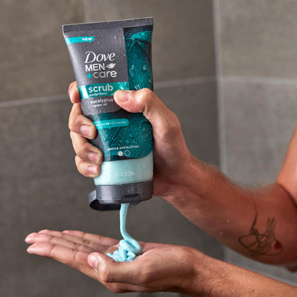 Hydrating plant based moisturizer infused men's shower scrub lifestyle view
