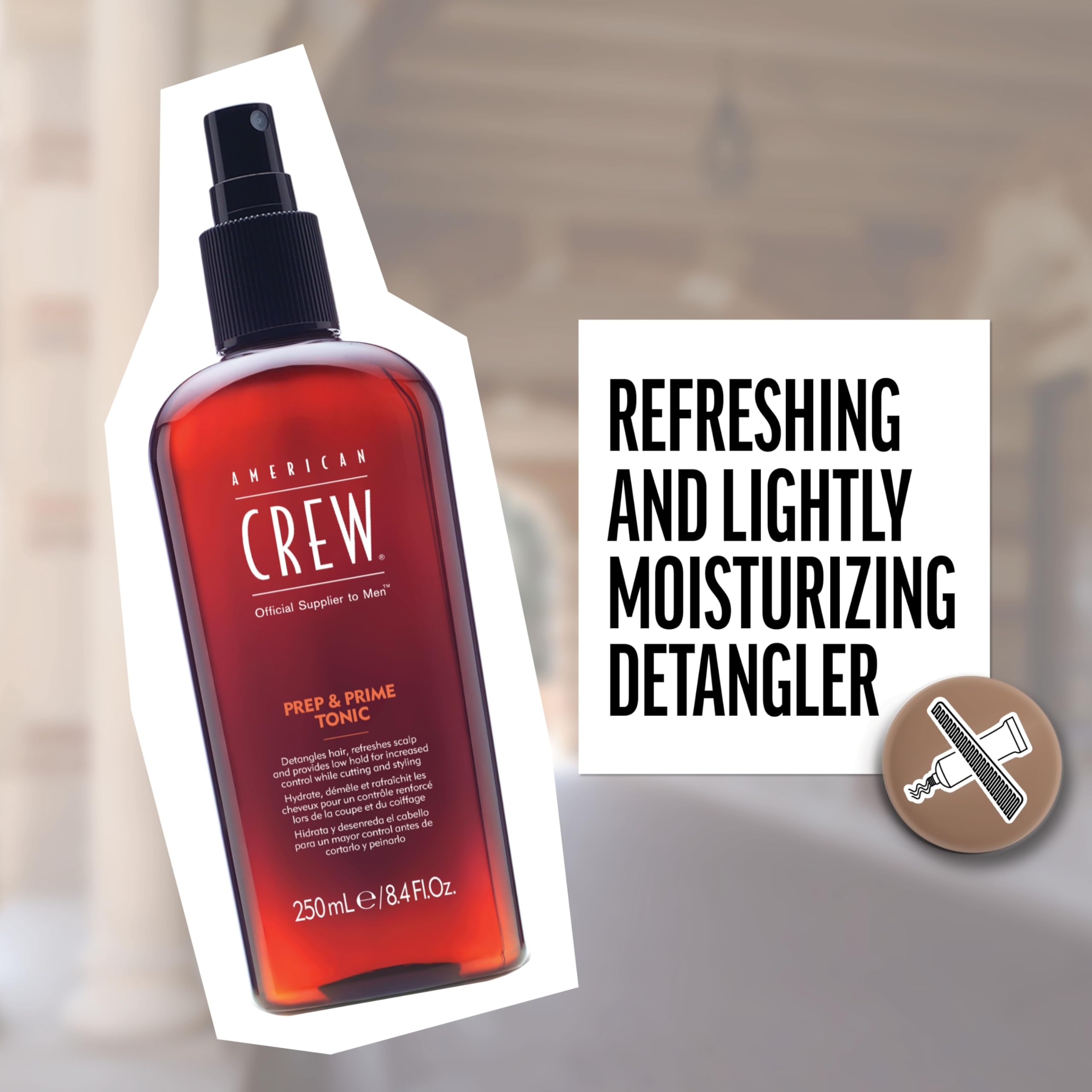 American Crew pre styling hair tonic spray for men close up
