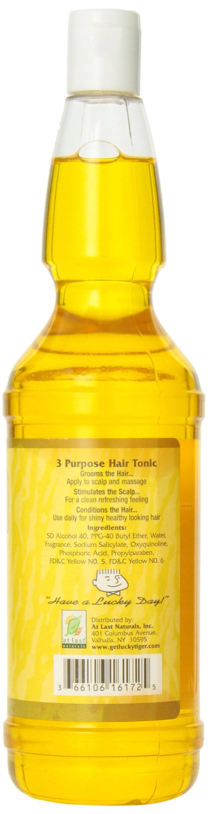 Lucky Tiger barbershop hair tonic sixteen fluid ounce amber bottle
