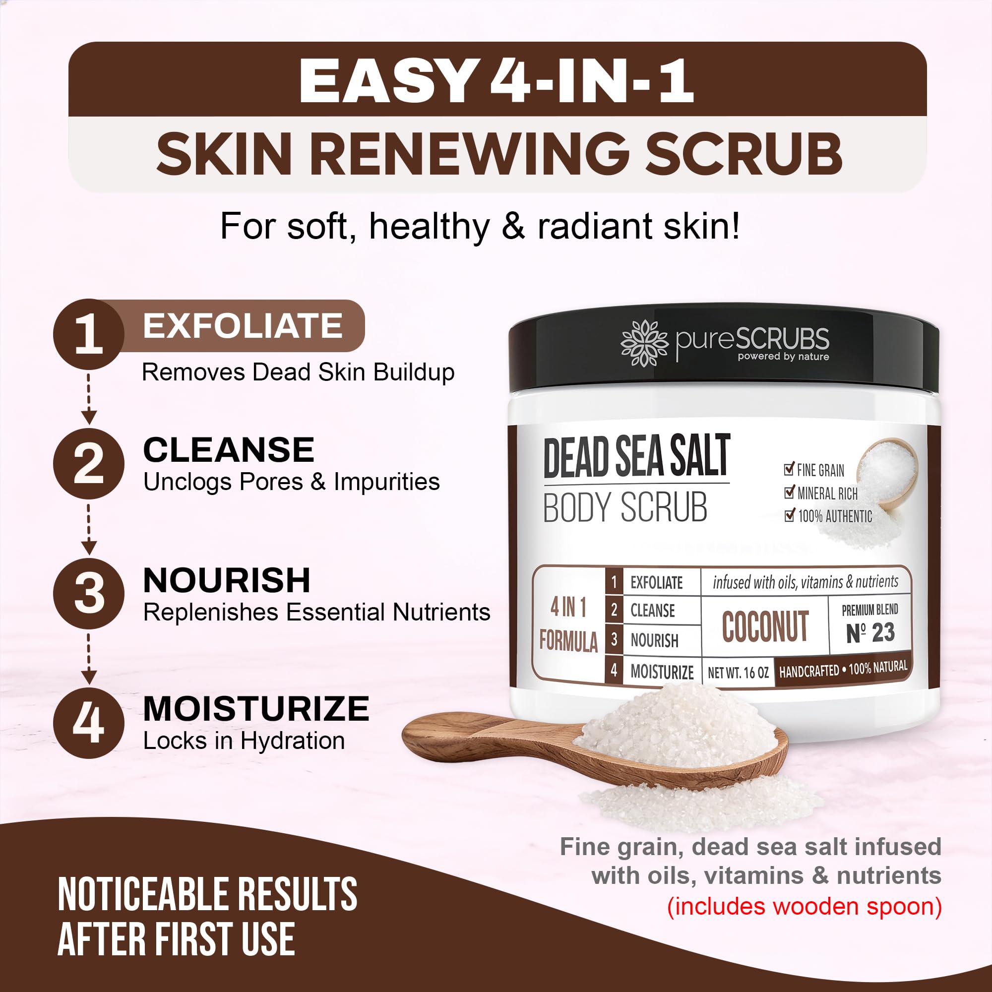Texture of pure Dead Sea salt coconut body scrub