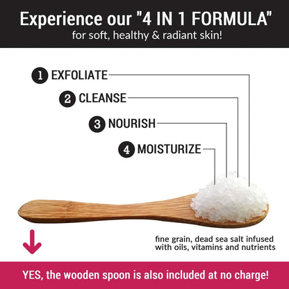Applying coconut body scrub to skin with natural loofah