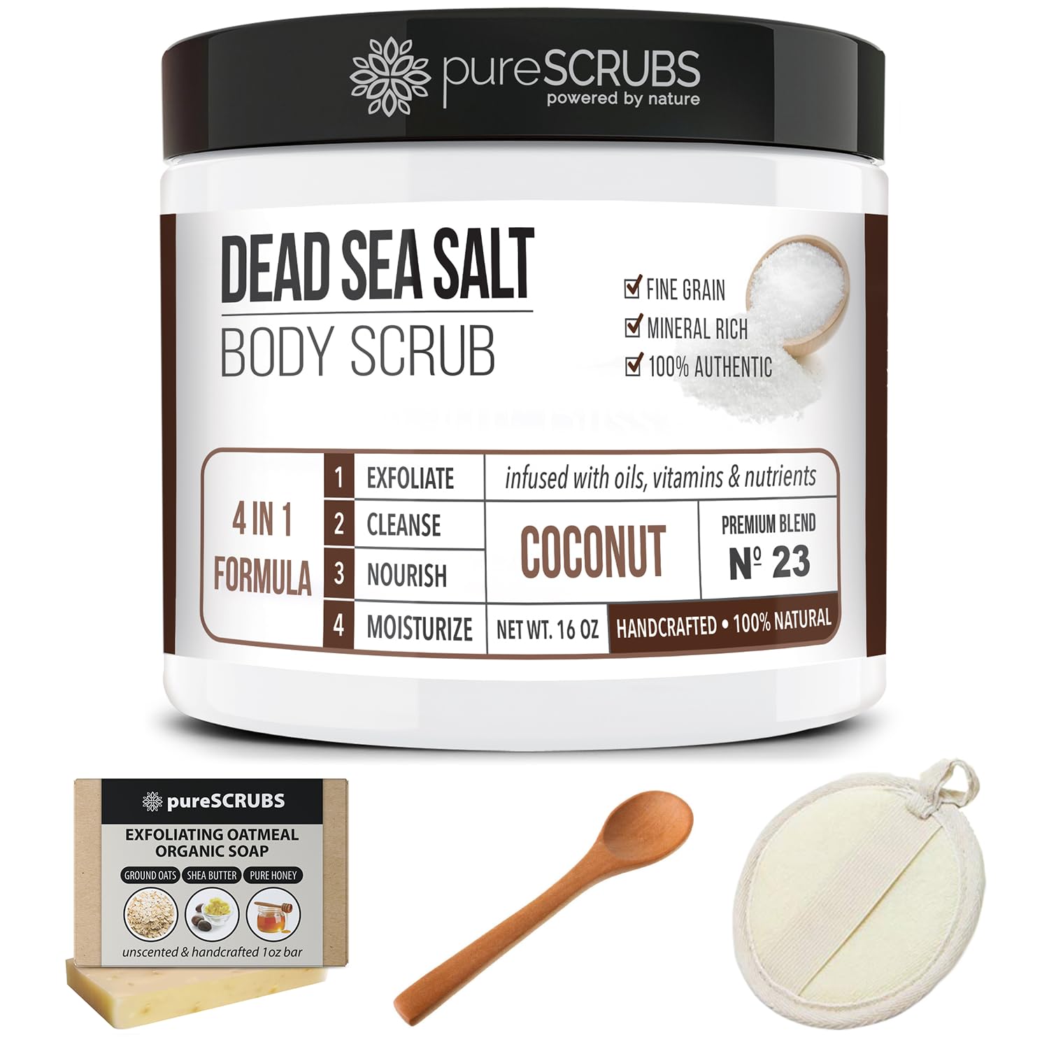 Complete PureScrubs Coconut Body Scrub kit flat lay