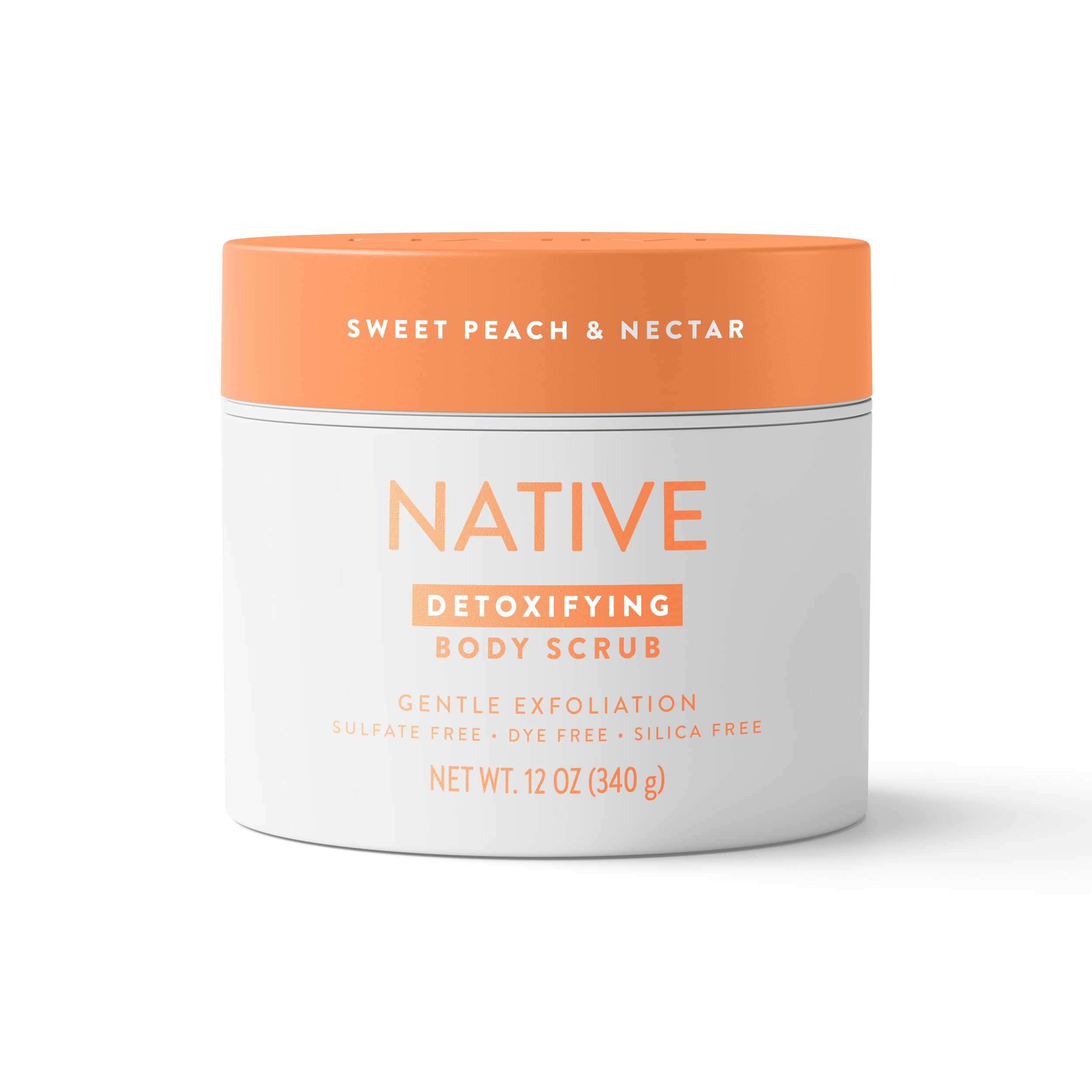 Close up of Native gentle skin exfoliator featuring clean ingredients without paraben or silica