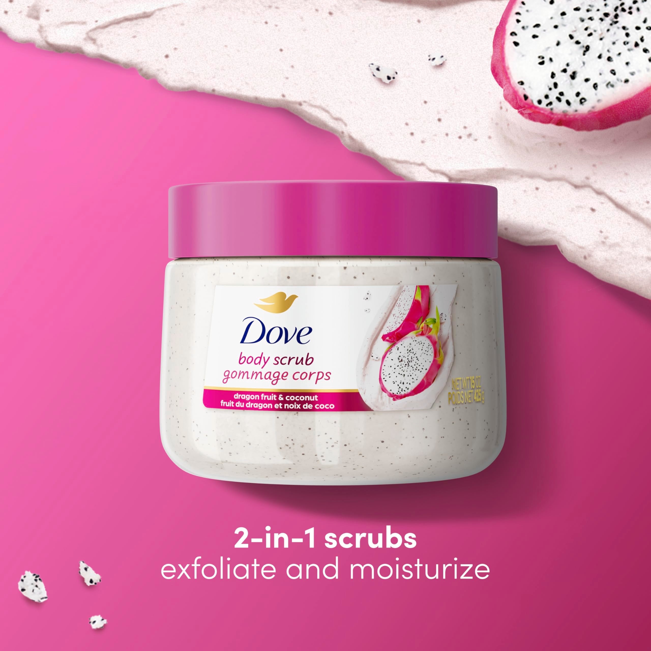 Imported Dove dragon fruit body scrub jar for dry skin exfoliation