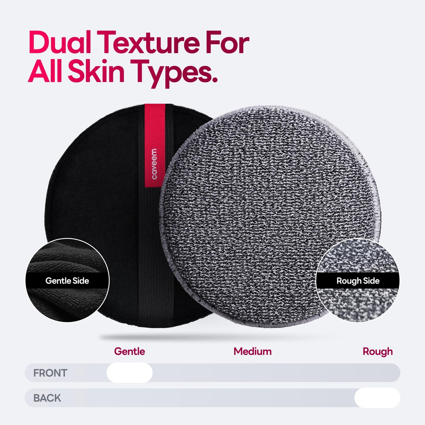 Close up view of the premium lightweight nylon mesh material on the Caveem body exfoliator.
