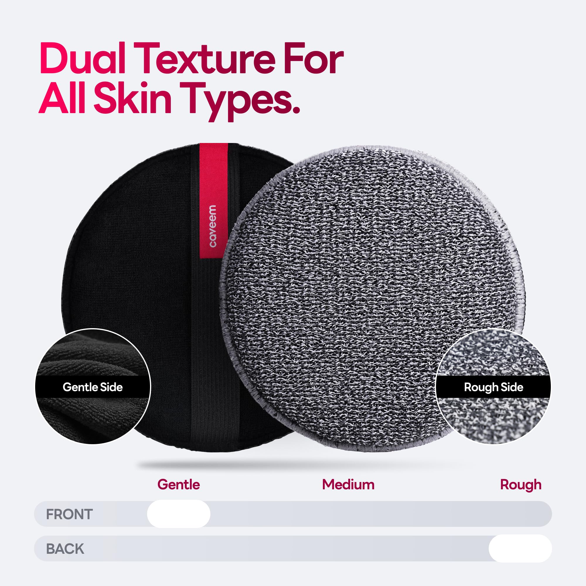 Close up view of the premium lightweight nylon mesh material on the Caveem body exfoliator.