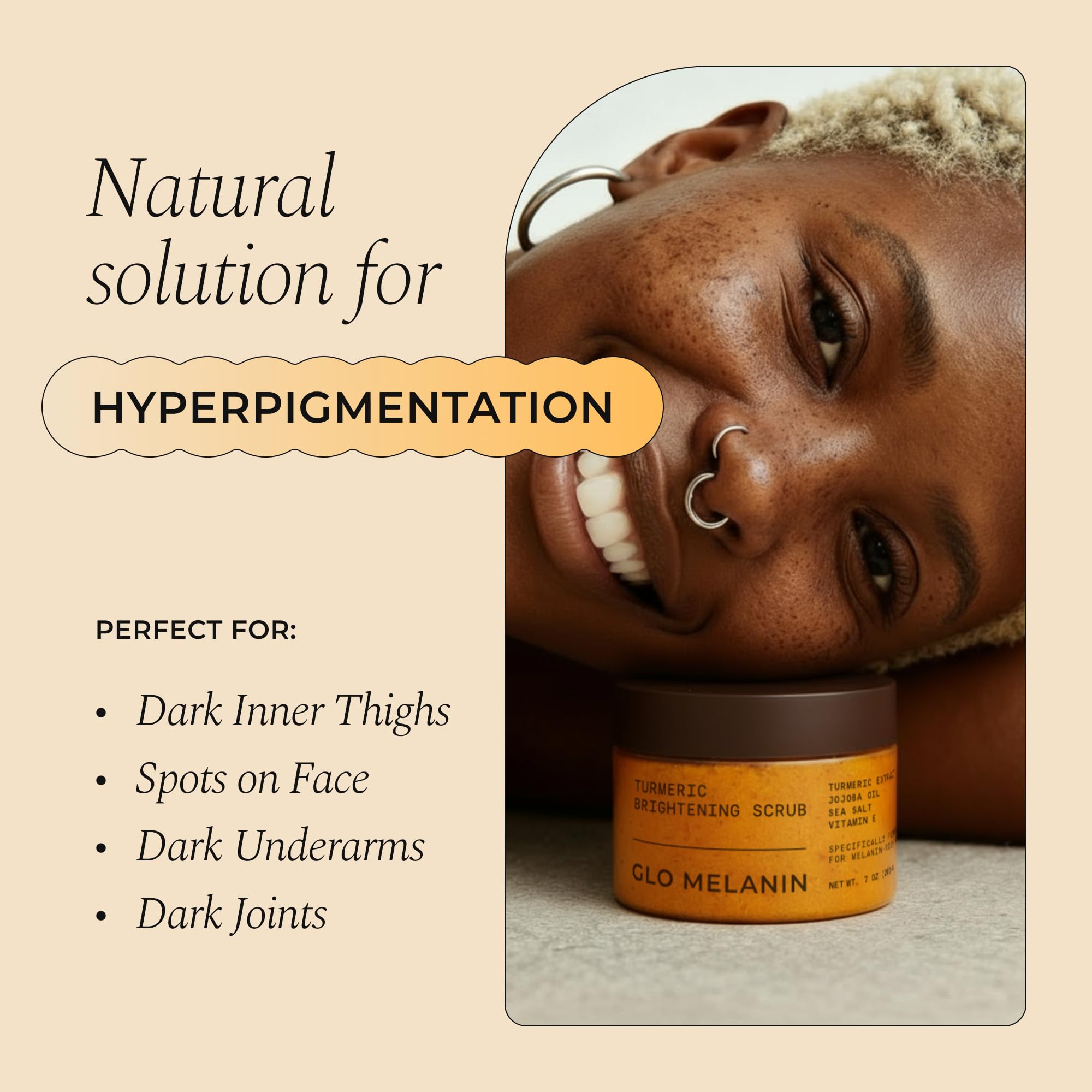 Natural turmeric exfoliating scrub texture showing sea salt grains