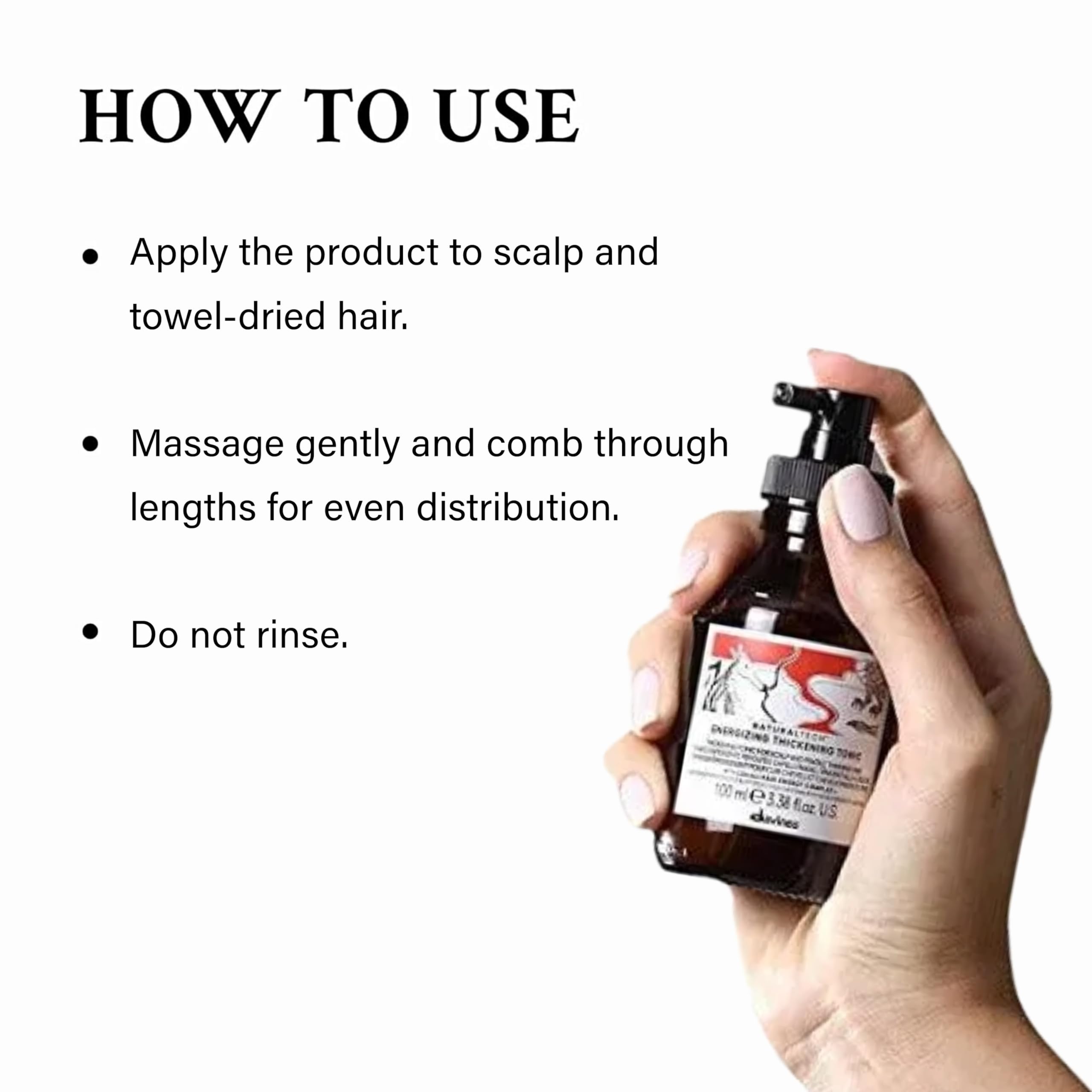 Davines hair thickening tonic packaging back view showing directions for use
