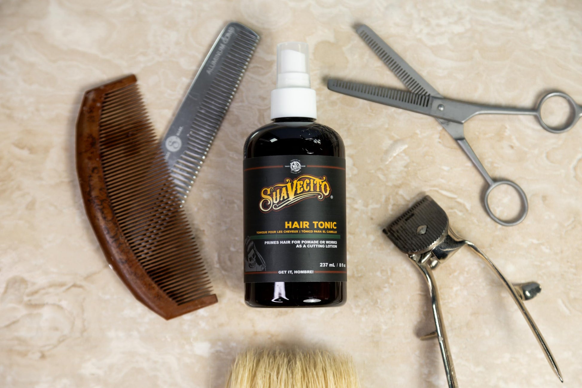 Back label of Suavecito nourishing hair tonic showing ingredients