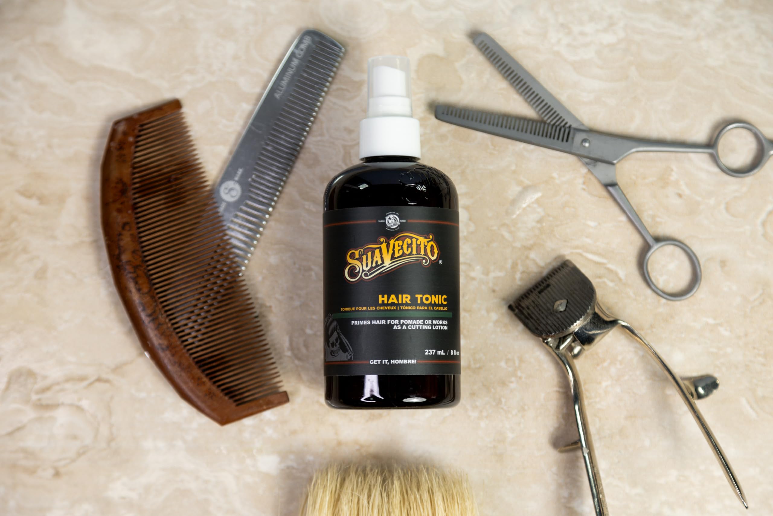 Back label of Suavecito nourishing hair tonic showing ingredients
