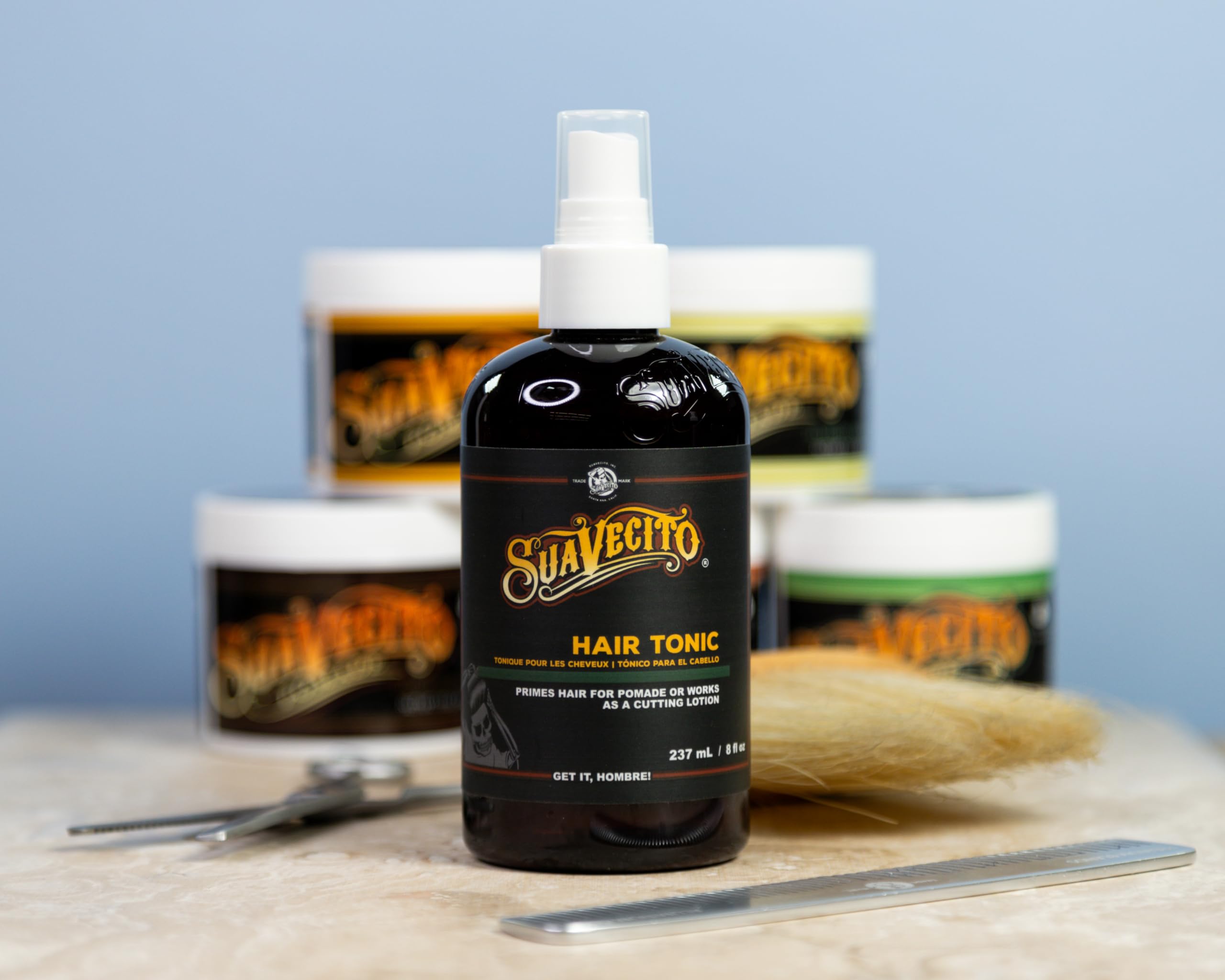 Suavecito USA imported grooming spray for scalp health close up