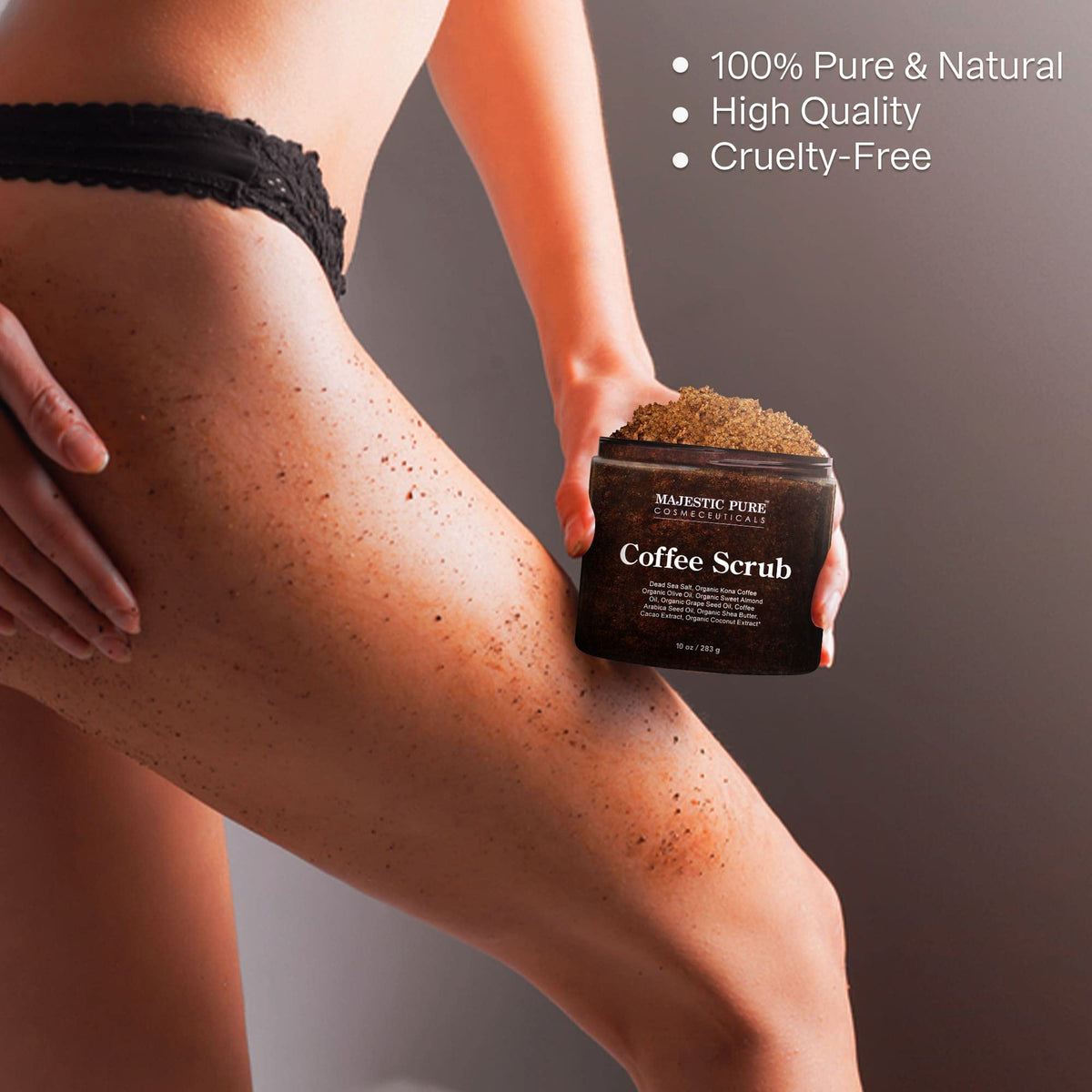 Application demonstration of the coffee scrub on skin