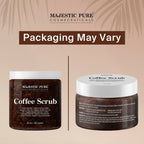 Back label of Majestic Pure Arabica Coffee Scrub showing ingredients and usage