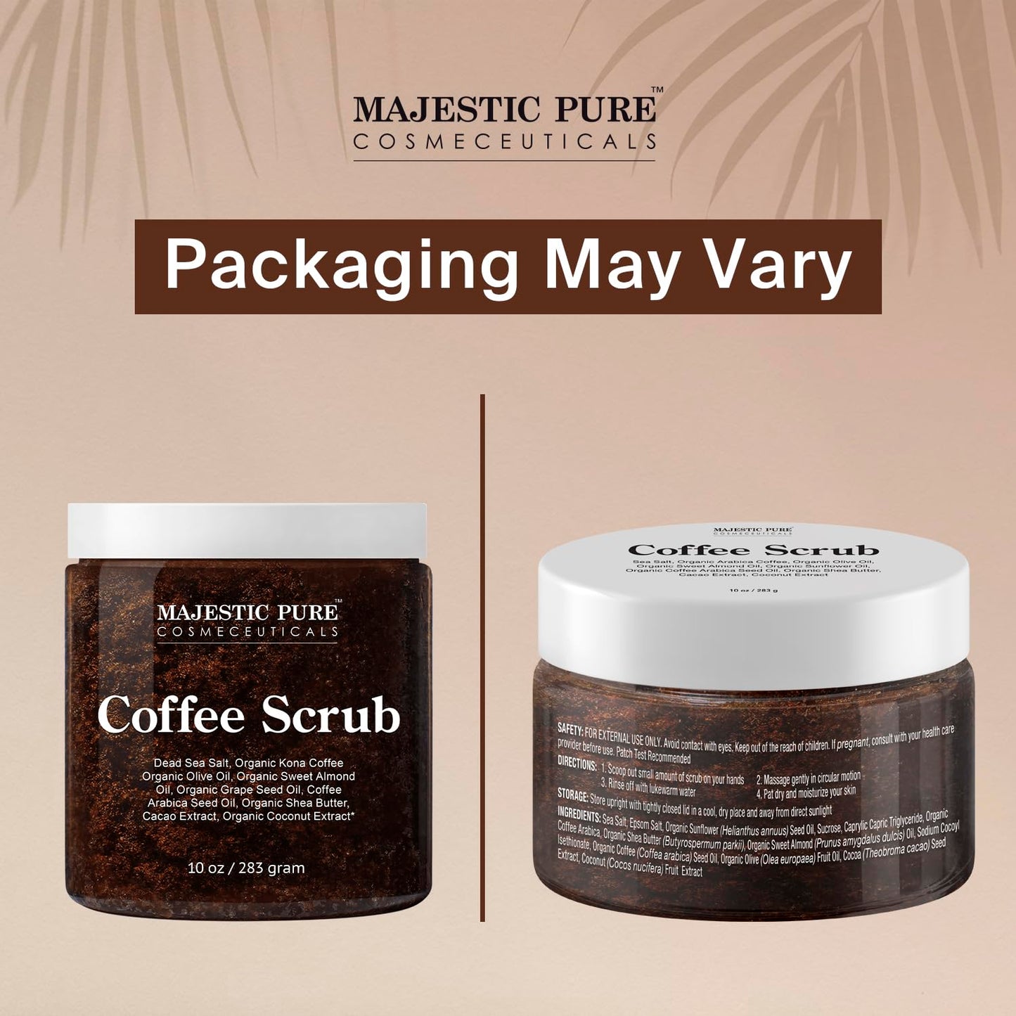 Side view of Majestic Pure 10 Ounce body scrub container