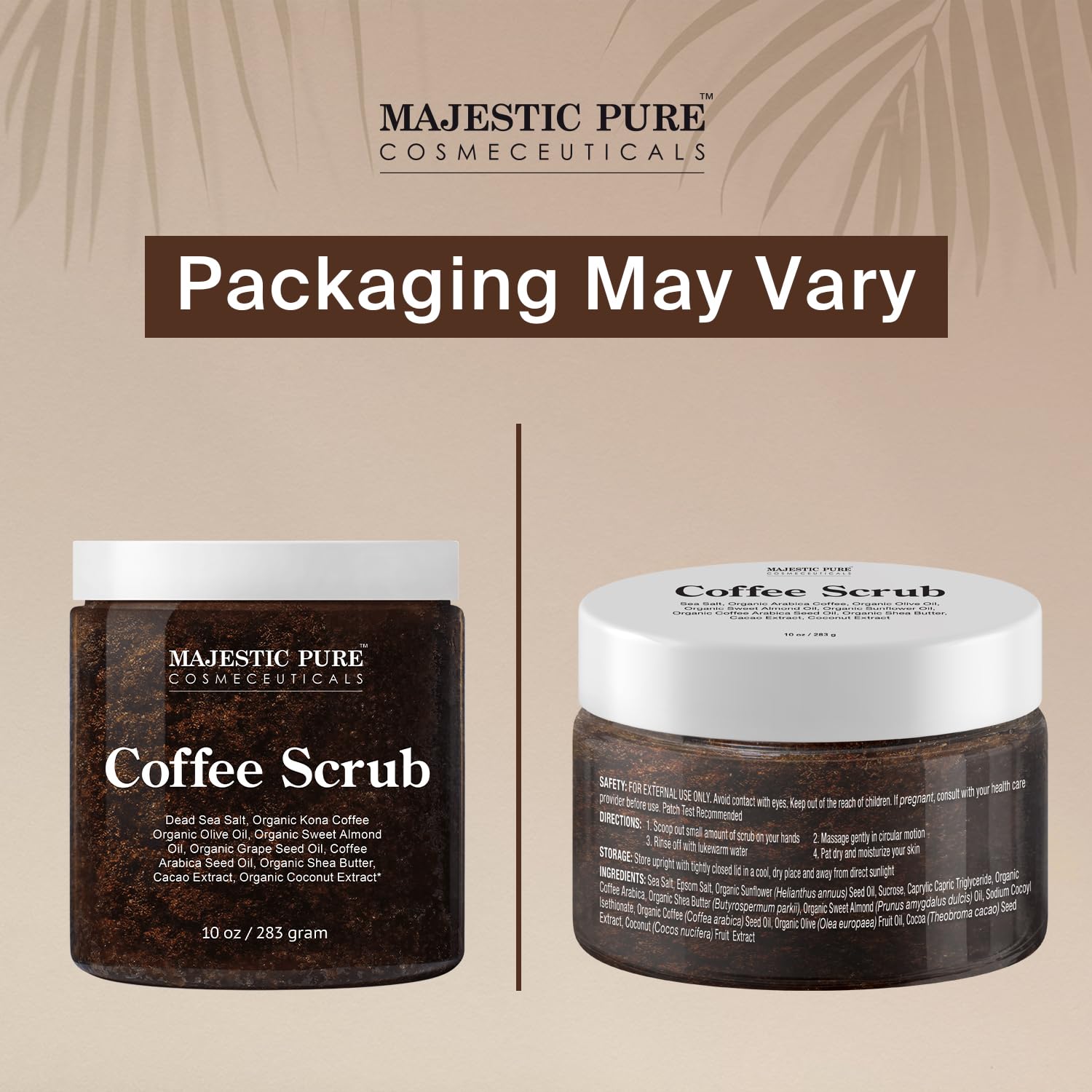 Side view of Majestic Pure 10 Ounce body scrub container