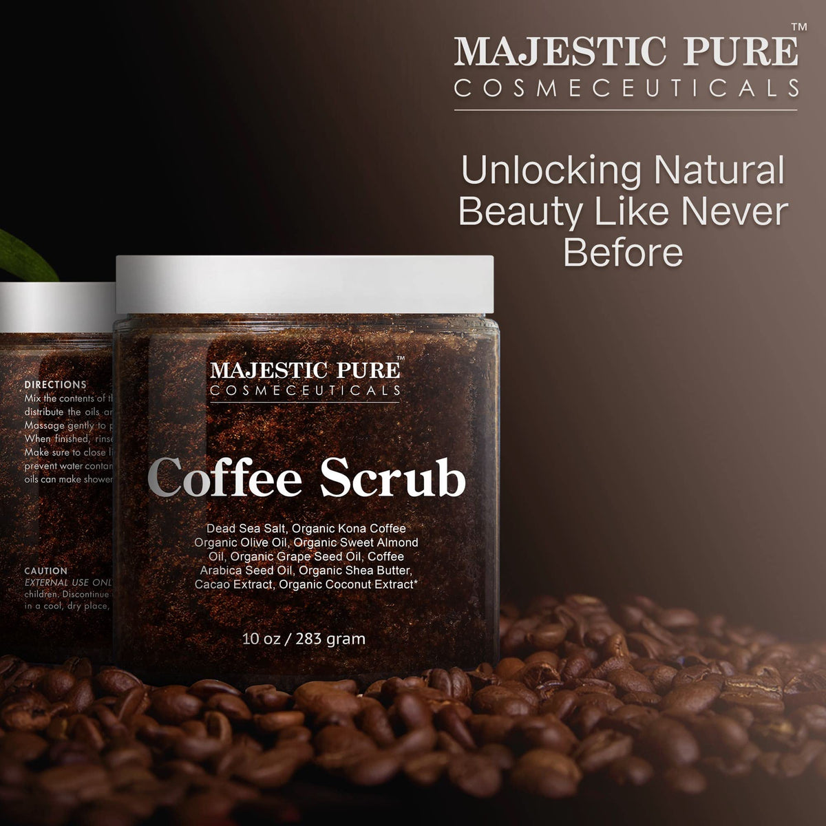 Lifestyle presentation of Majestic Pure Arabica Coffee Scrub for home spa use