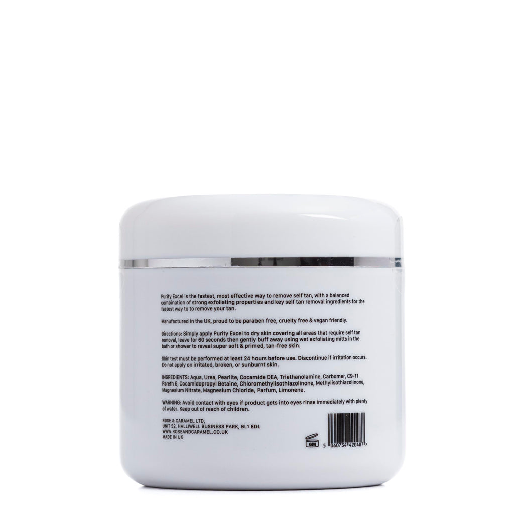 Rose And Caramel Purity Excel 60 Second Tan Remover back label details