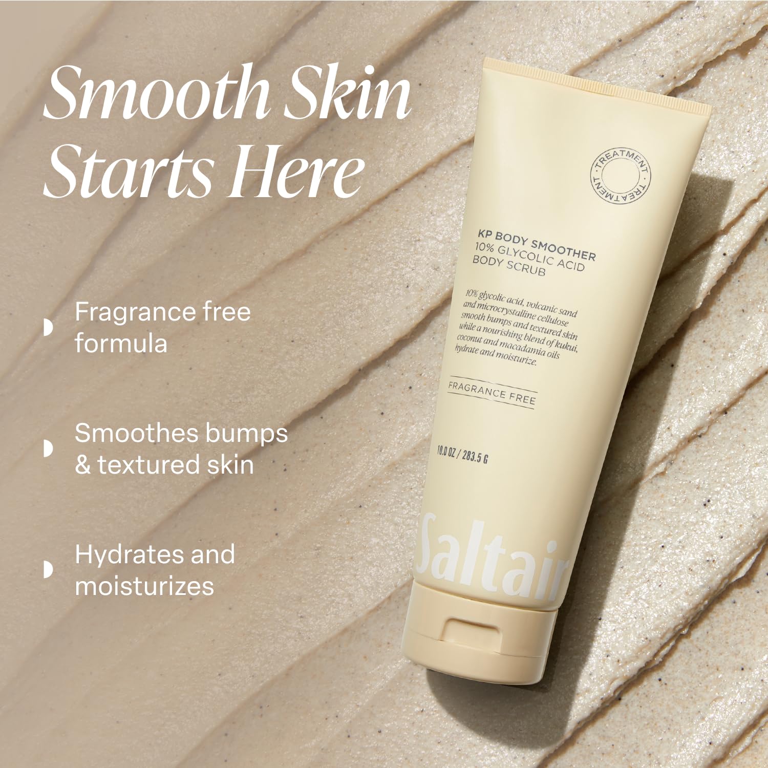 Dermatologist tested Saltair body scrub for smoothing uneven and textured skin