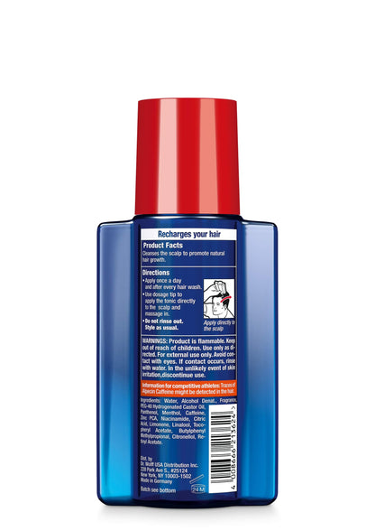 Alpecin after shampoo liquid tonic bottle being opened highlighting the authentic imported seal.