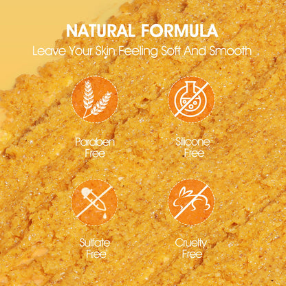 VOERUY 320g coconut oil and turmeric body scrub packaging