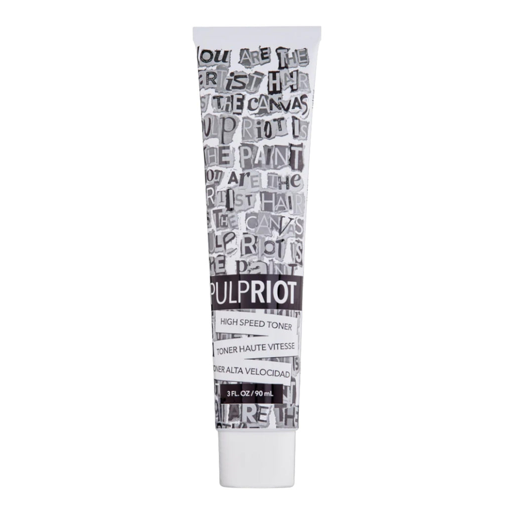 Back view of the three ounce Pulp Riot High Speed Toner tube highlighting instructions and product warnings.