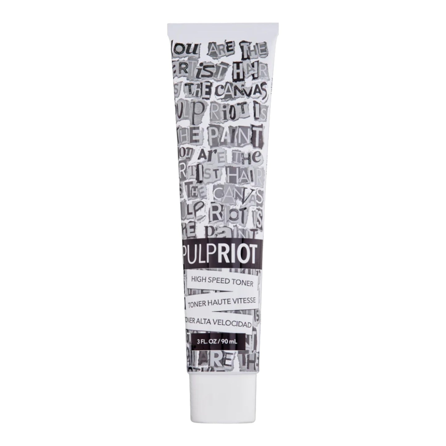 Back view of the three ounce Pulp Riot High Speed Toner tube highlighting instructions and product warnings.