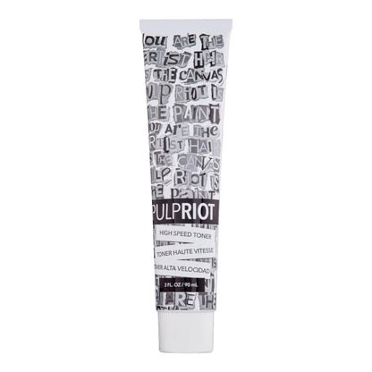 Back view of the three ounce Pulp Riot High Speed Toner tube highlighting instructions and product warnings.