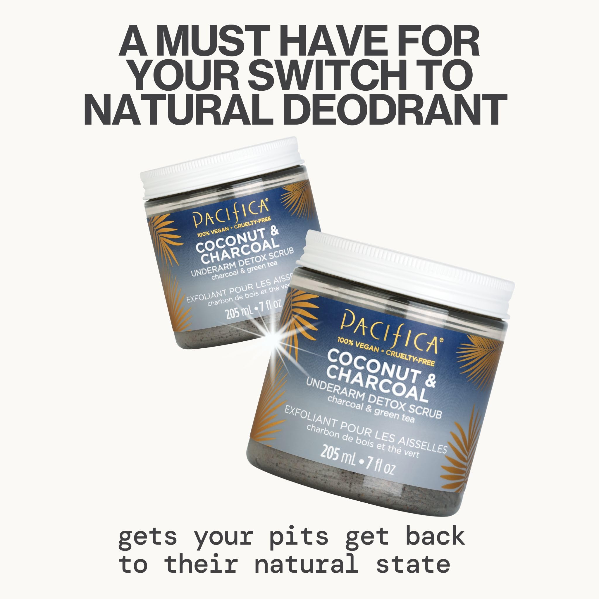 Pacifica charcoal underarm detox scrub texture showing natural exfoliating particles