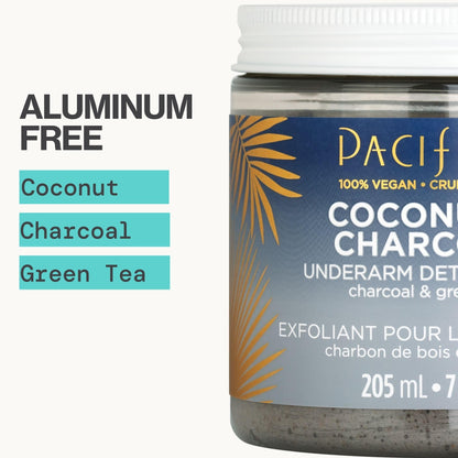 Open container of Pacifica charcoal armpit scrub demonstrating rich gray exfoliating paste