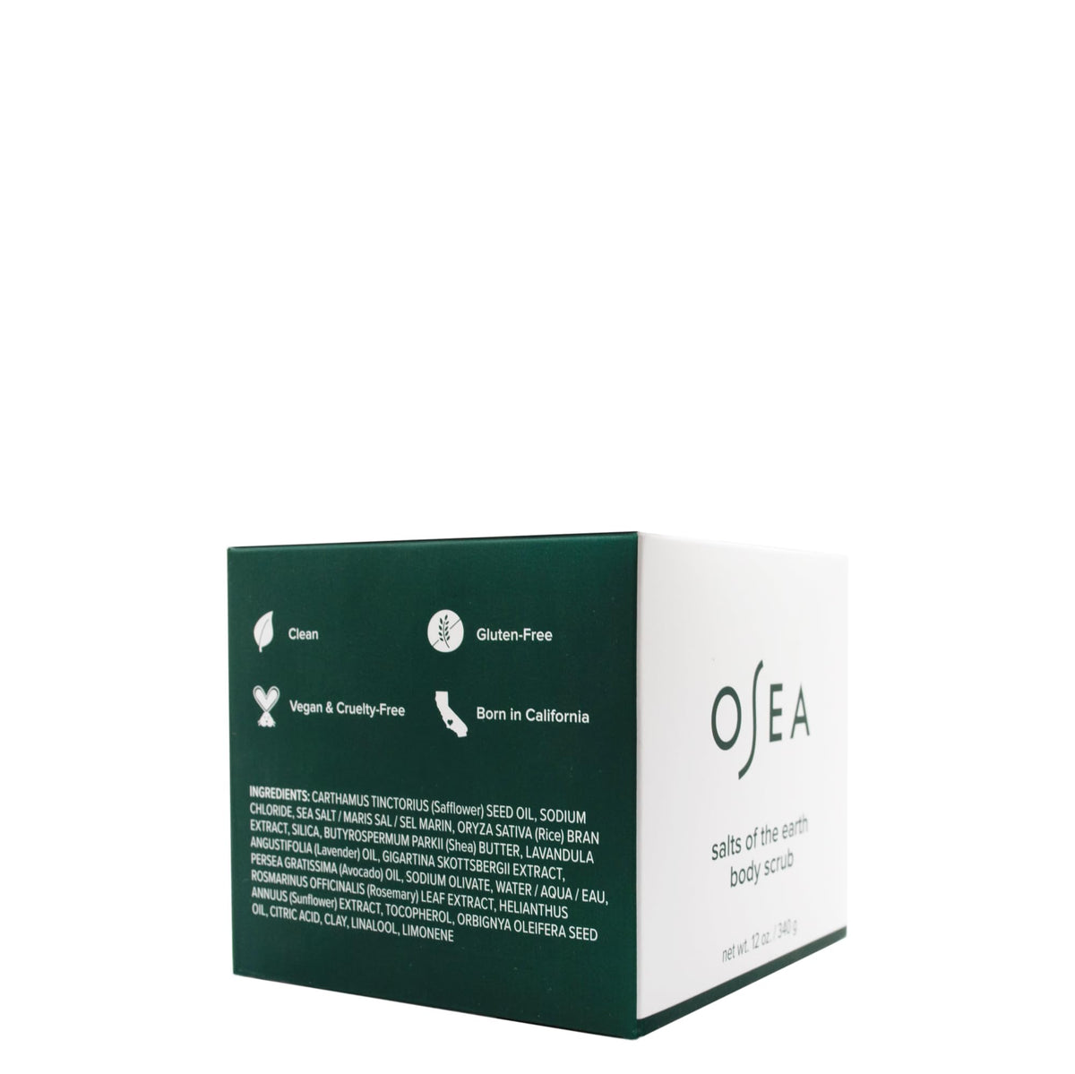Osea vegan body scrub packaging showcasing jar and white lid design
