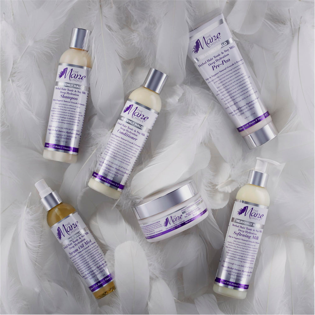 The Mane Choice Heavenly Halo collection hair care product for frizz control and length retention