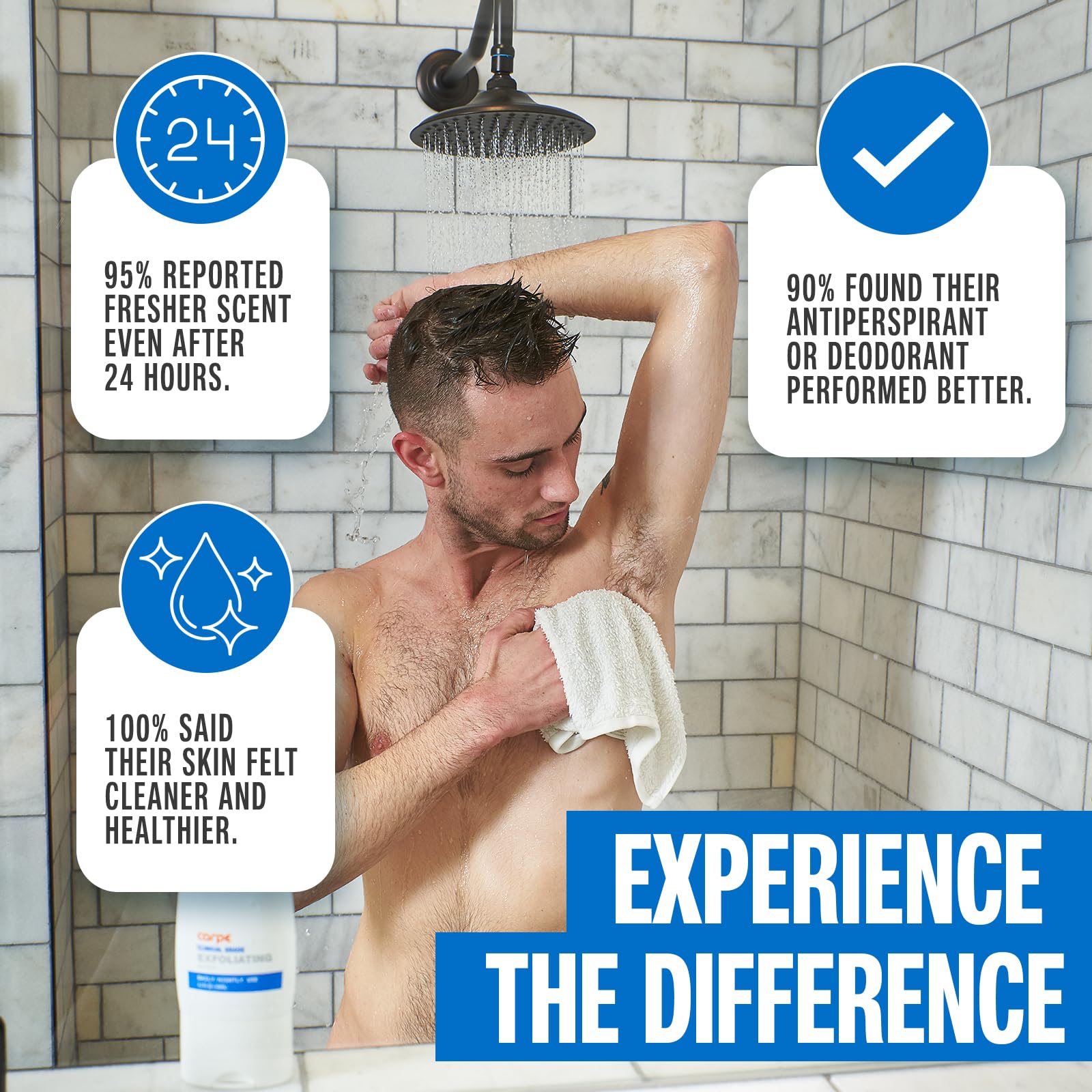 Side profile of Carpe exfoliating wash 3.3 fluid ounce bottle