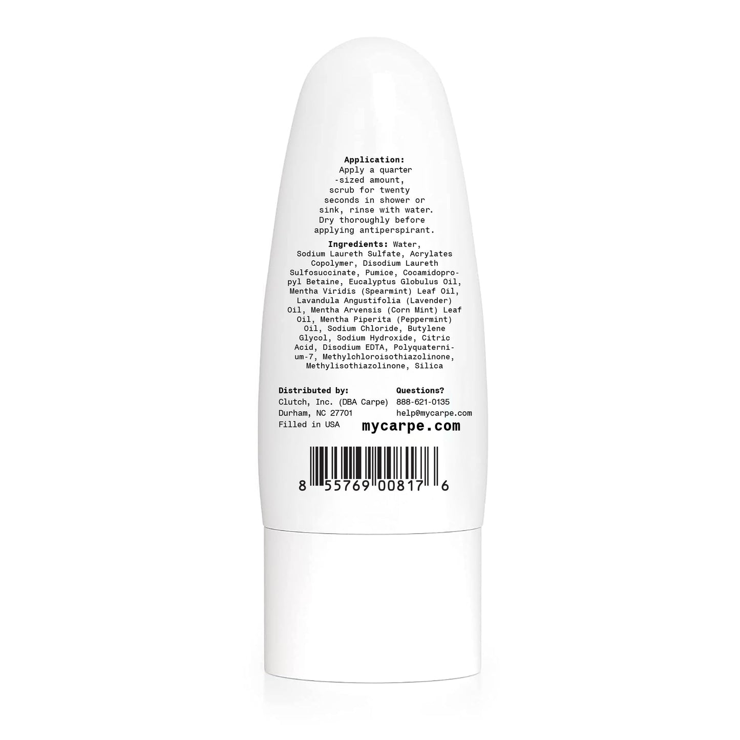 Authentic USA imported Carpe underarm care product on white background
