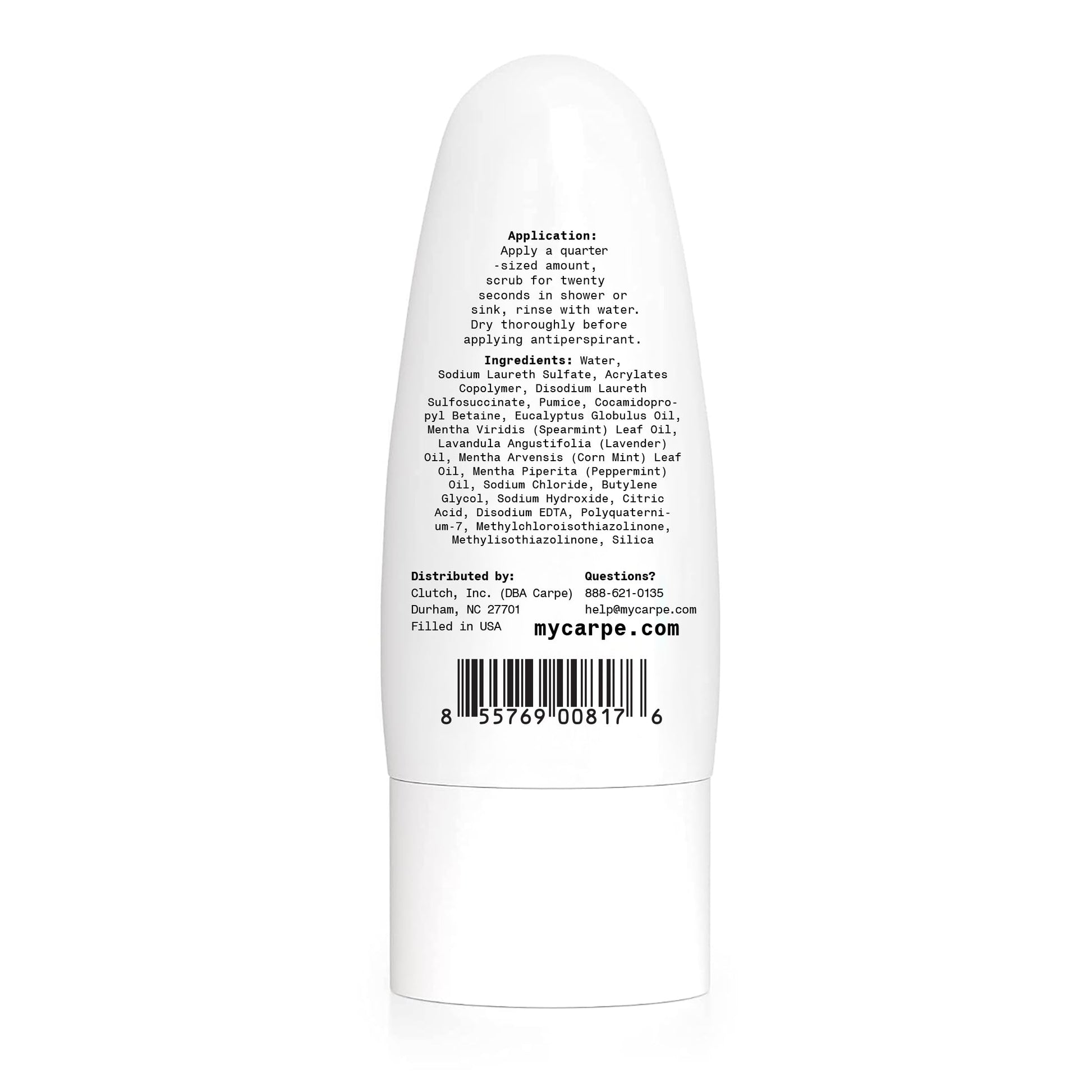 Authentic USA imported Carpe underarm care product on white background