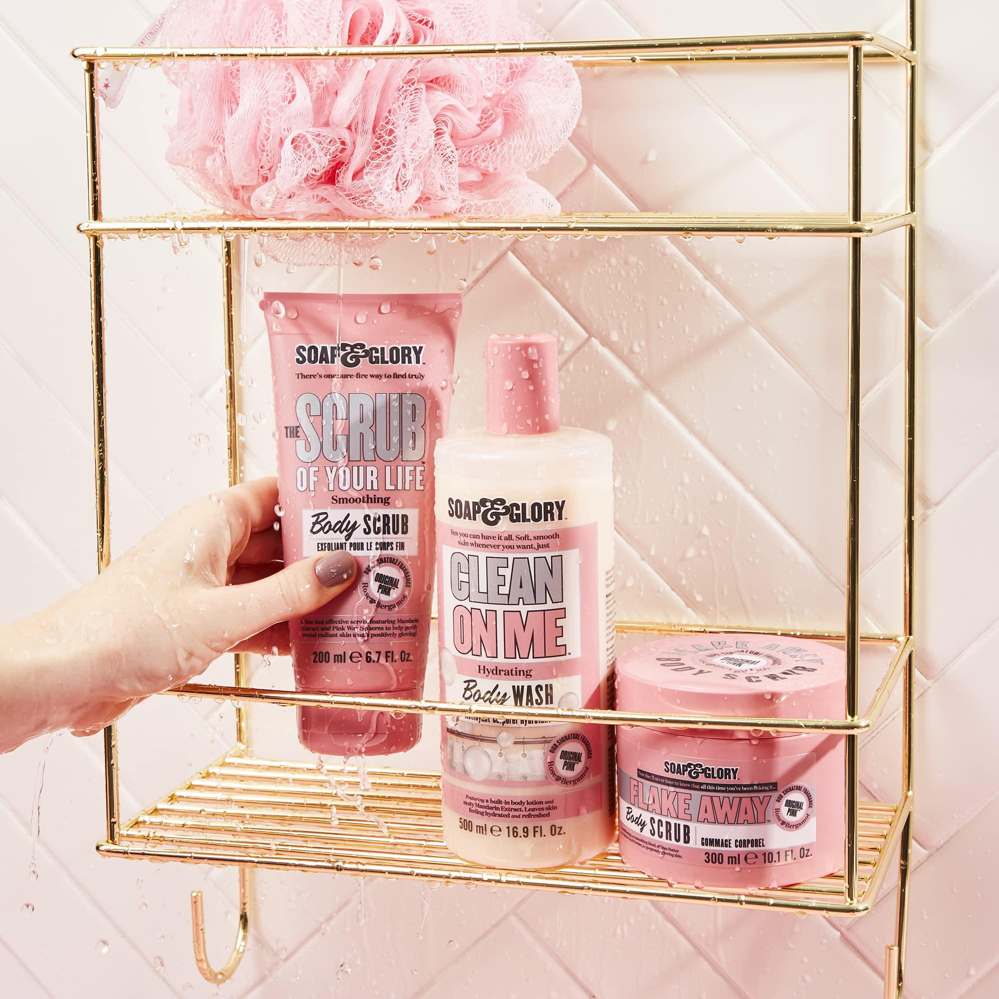 Soap and Glory exfoliating body scrub branding detail
