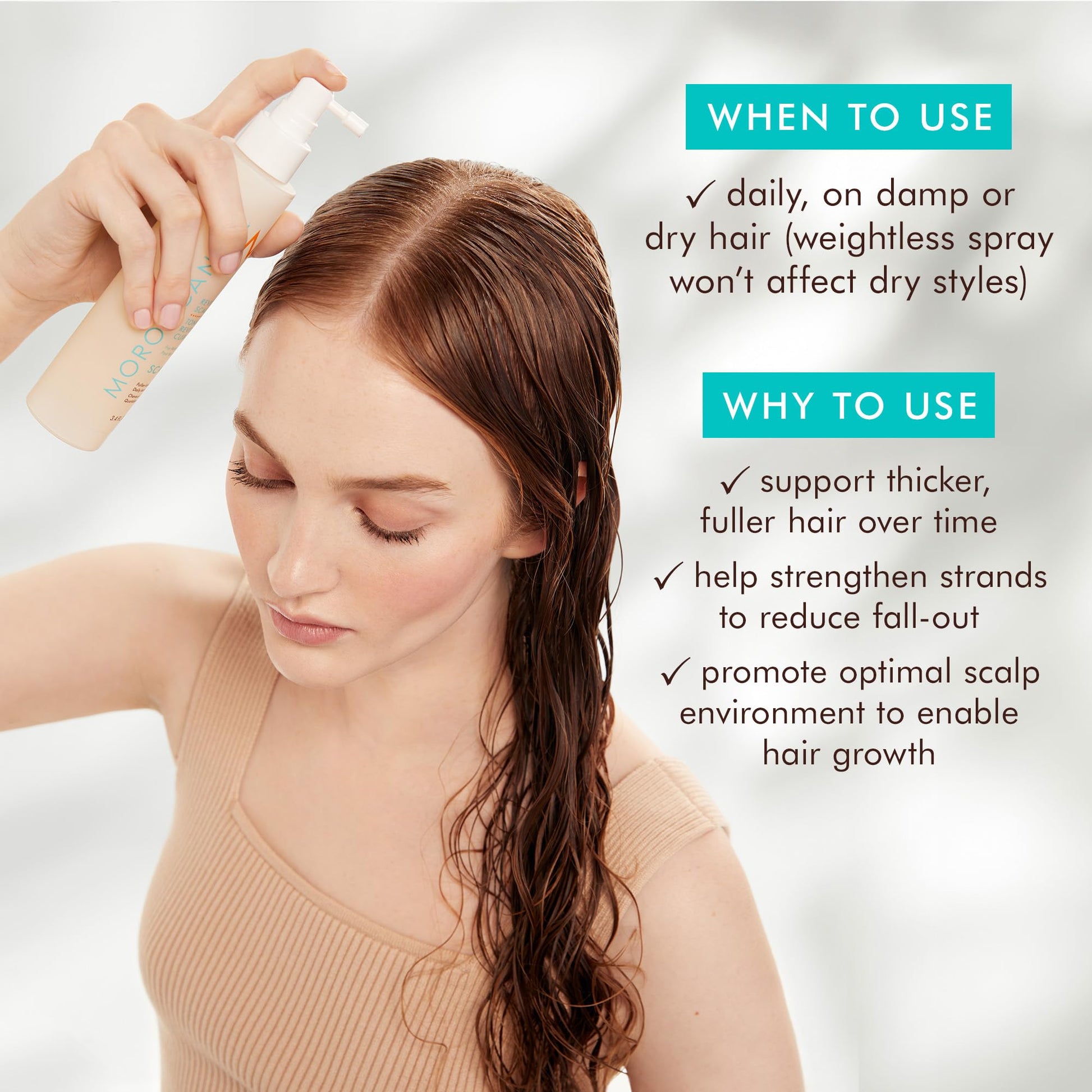 Authentic USA imported Moroccanoil thinning hair tonic box with official product directions and details.