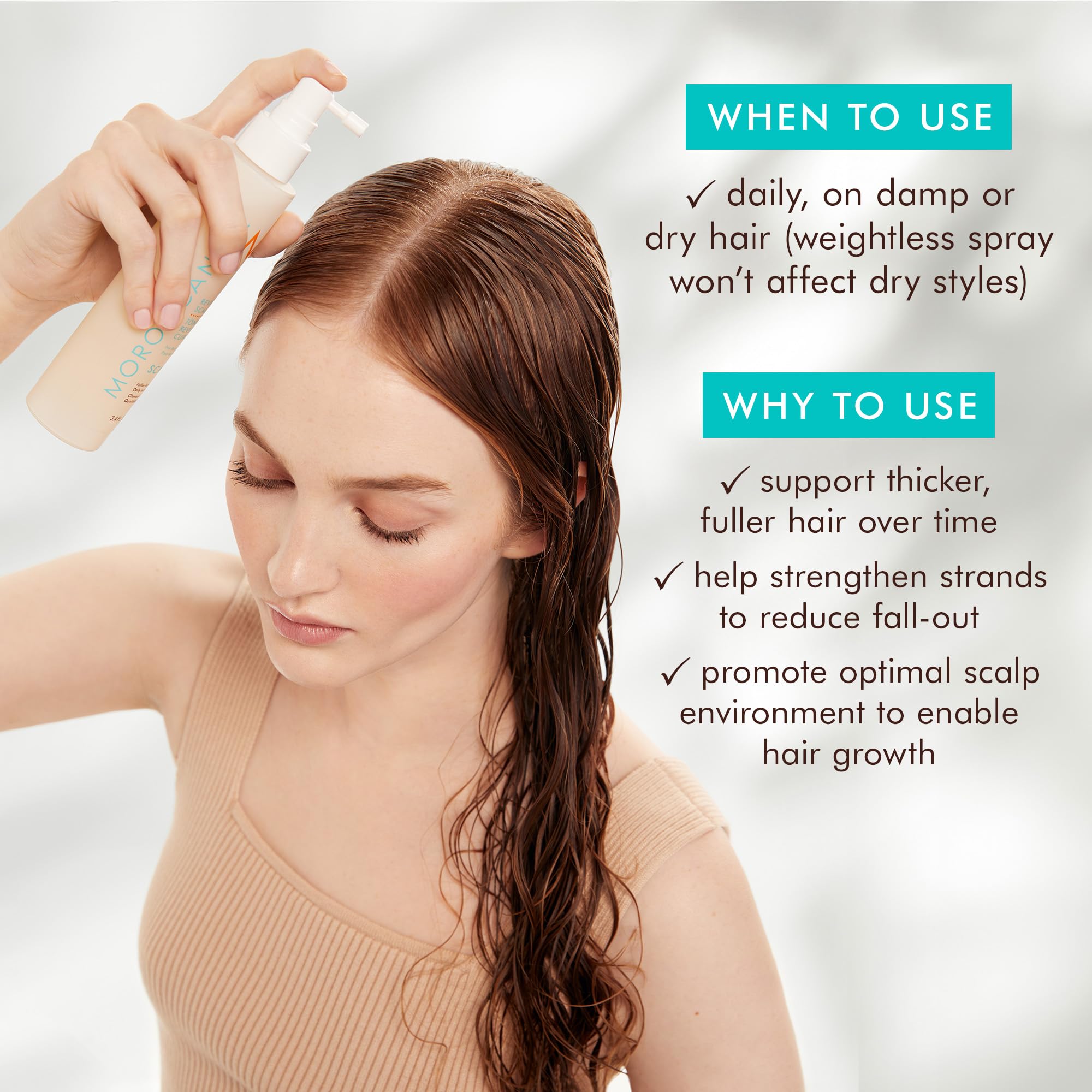 Authentic USA imported Moroccanoil thinning hair tonic box with official product directions and details.