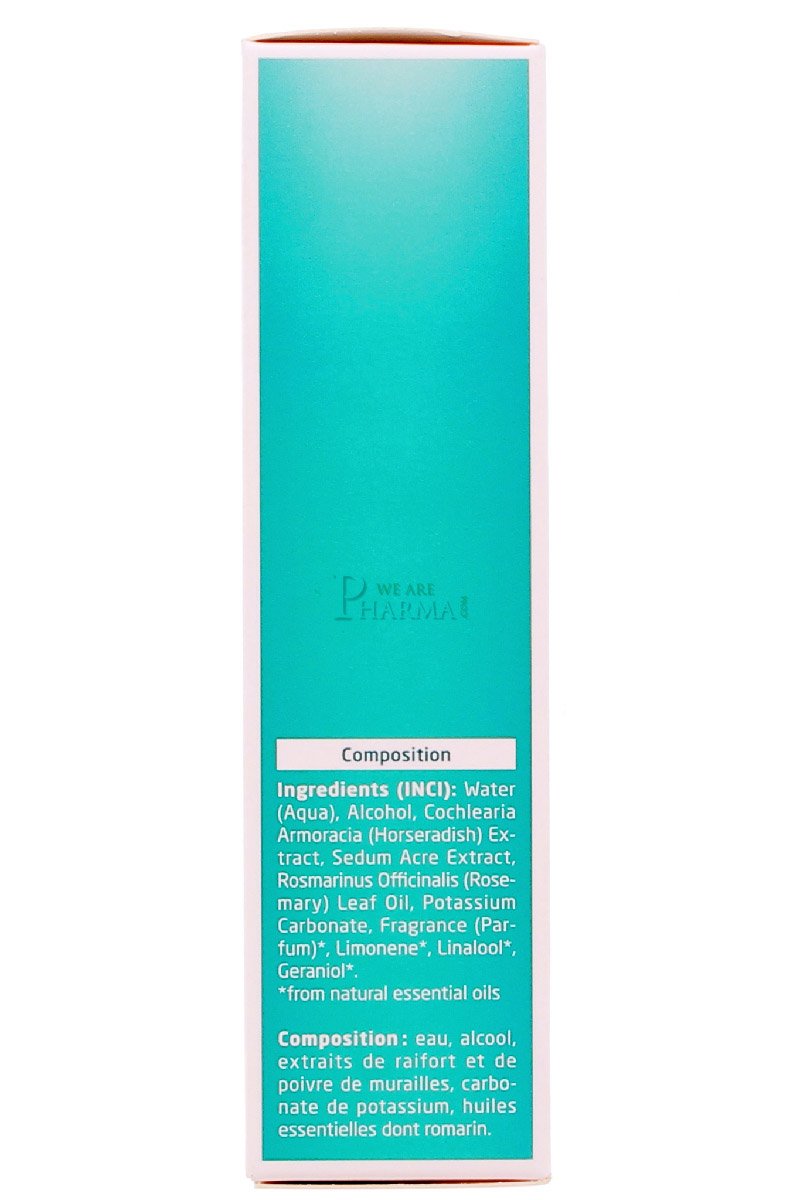 Back label details of certified natural Weleda hair care tonic bottle