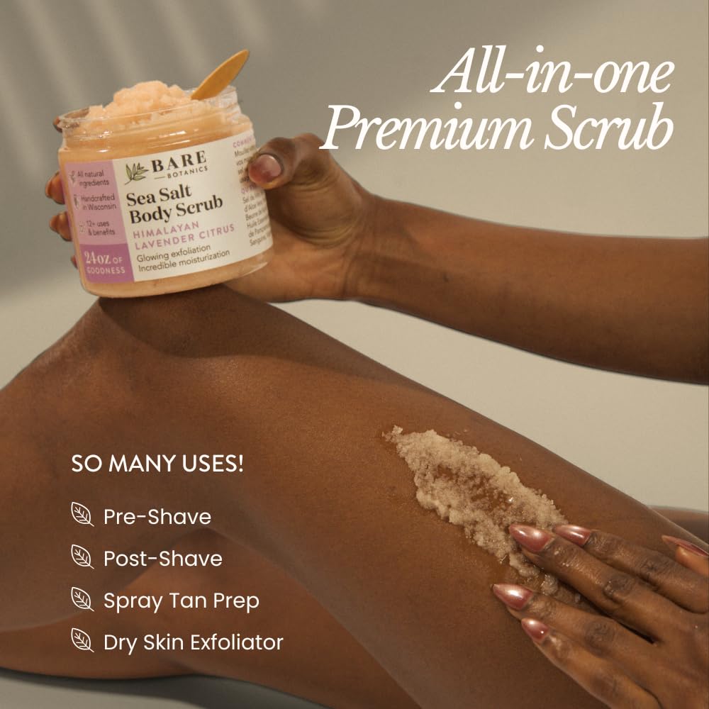 Texture shot of the fine grain natural sea salt scrub showing the rich moisturizing oils.