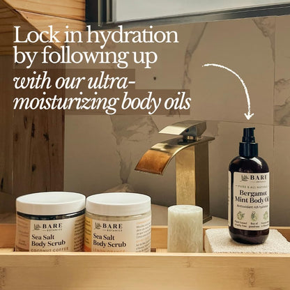 USA imported sensitive skin body scrub container showing the handmade in Wisconsin origin seal.