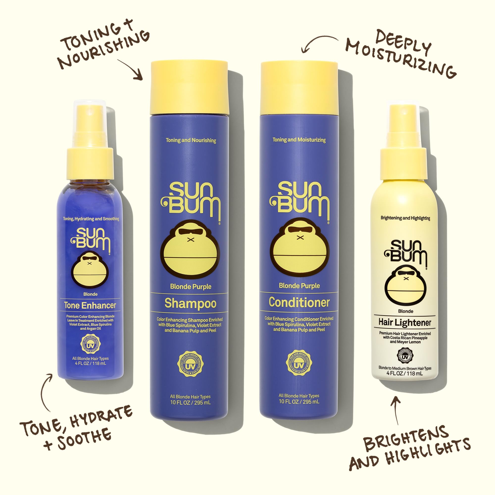 Sun Bum blonde color enhancing spray for neutralizing brassy yellow tones