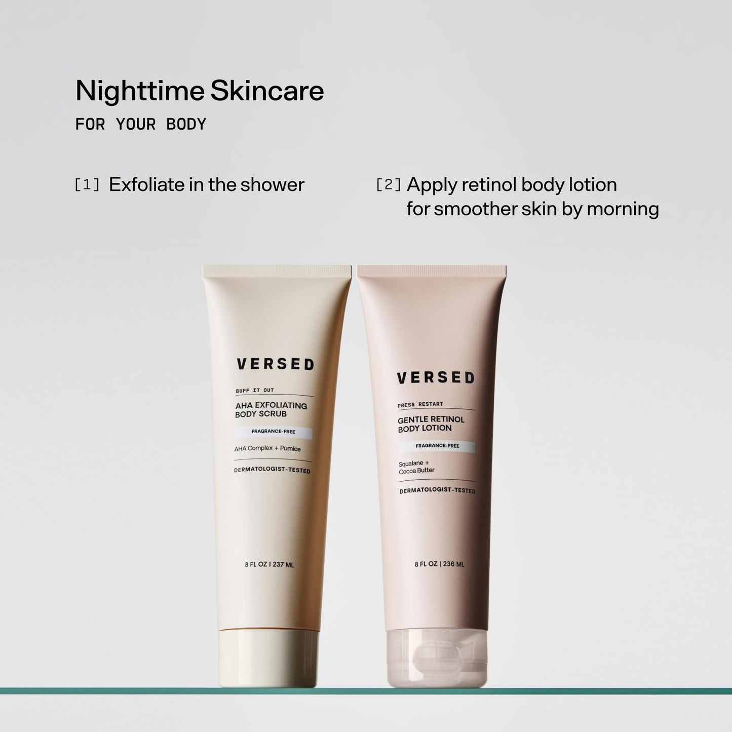 Versed body scrub being applied to skin for chemical and physical exfoliation