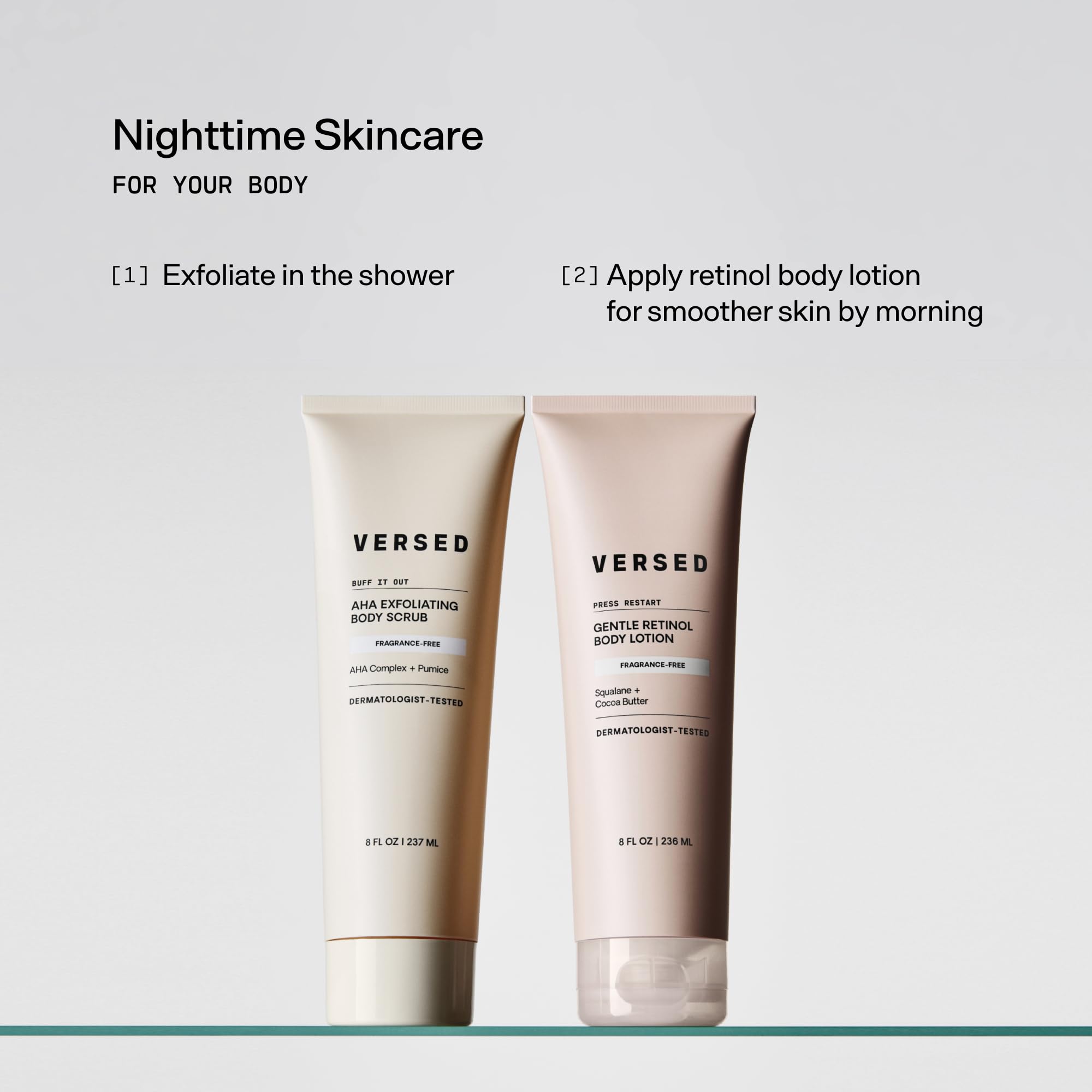 Versed body scrub being applied to skin for chemical and physical exfoliation