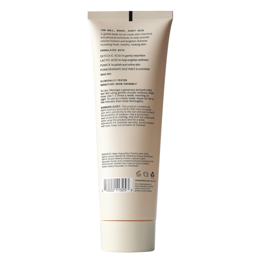 Versed Buff It Out AHA Exfoliating Body Scrub side angle view packaging
