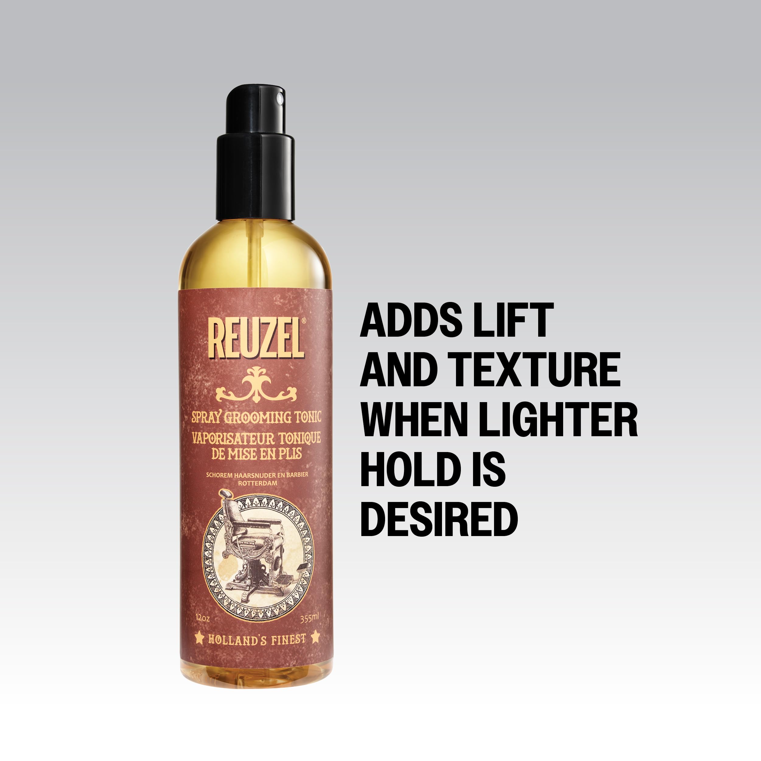 Volumizing low shine hair spray tonic bottle on a clean background