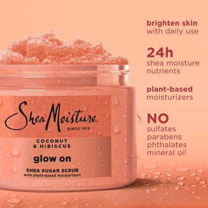 Imported SheaMoisture sugar scrub jar with fair trade shea butter ingredients
