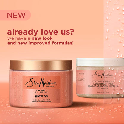 Back label of SheaMoisture sugar scrub showing 24 hour moisture claim