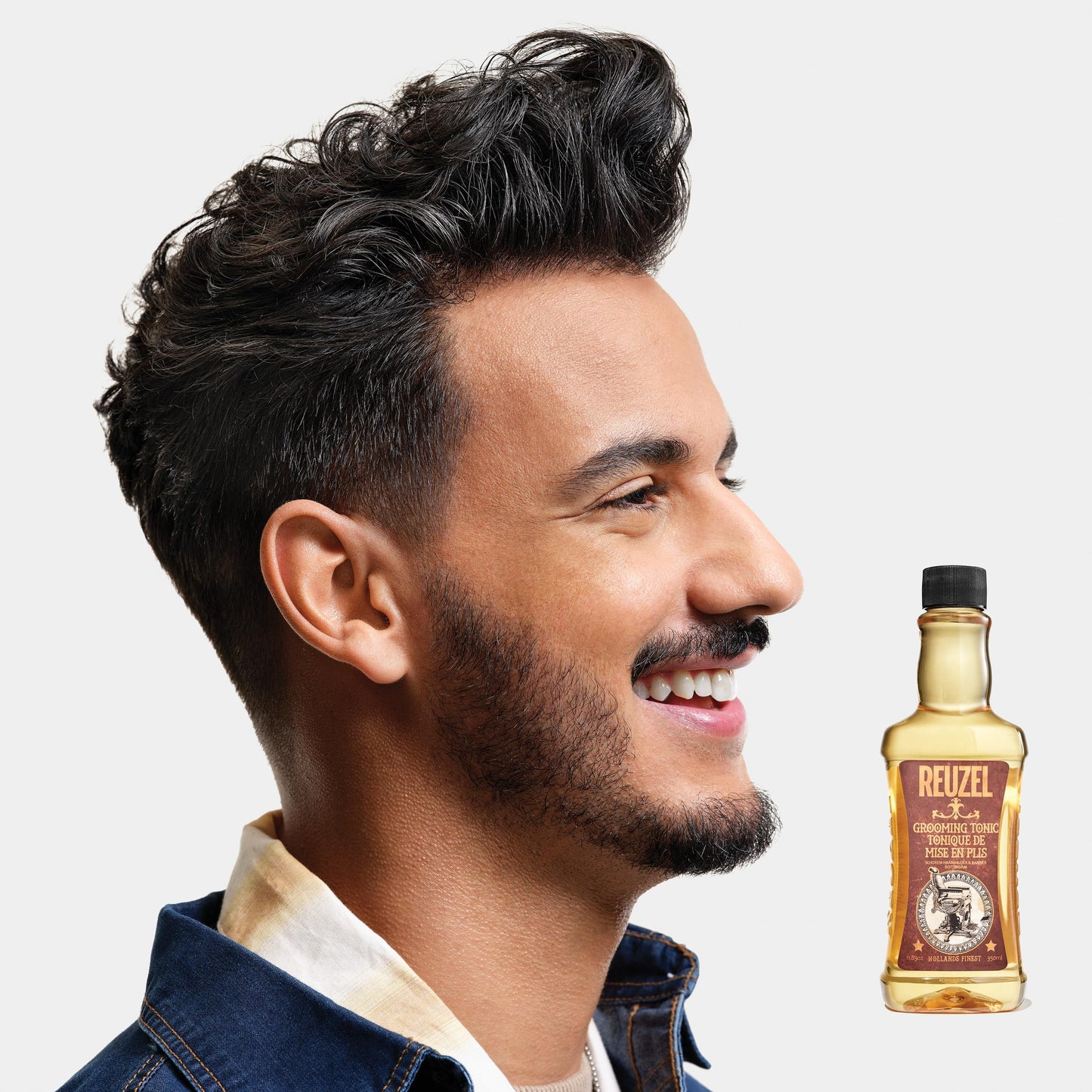Reuzel Grooming Tonic botanical ingredients label close up view